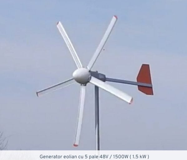 Generator eolian cu 5 pale 48V 1500W 1