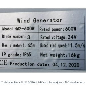 Turbina eoliana PLUS 600W 24V cu rotor majorat 4