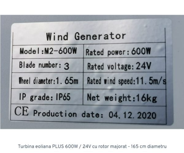 Turbina eoliana PLUS 600W 24V cu rotor majorat 4